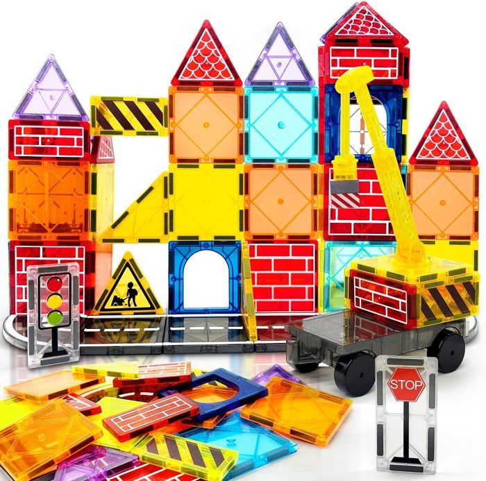 Blocs Construction Magnétiques Enfants Jouet 42pcs Jeux Cadeau pour Enfants Construction Puzzle Magnetique 3 4 5 6 7 8 9+Ans