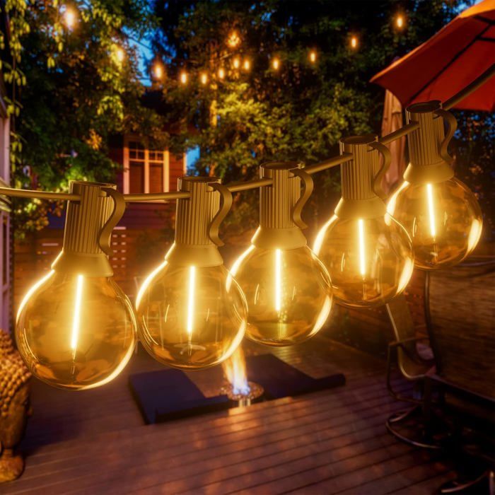 Guirlande Guinguette G40 Guirlande Lumineuse Extérieur 15m LED Lumiere Extérieur Intérieur Guirlande Blanc Chaud 46+4 Ampoule E12