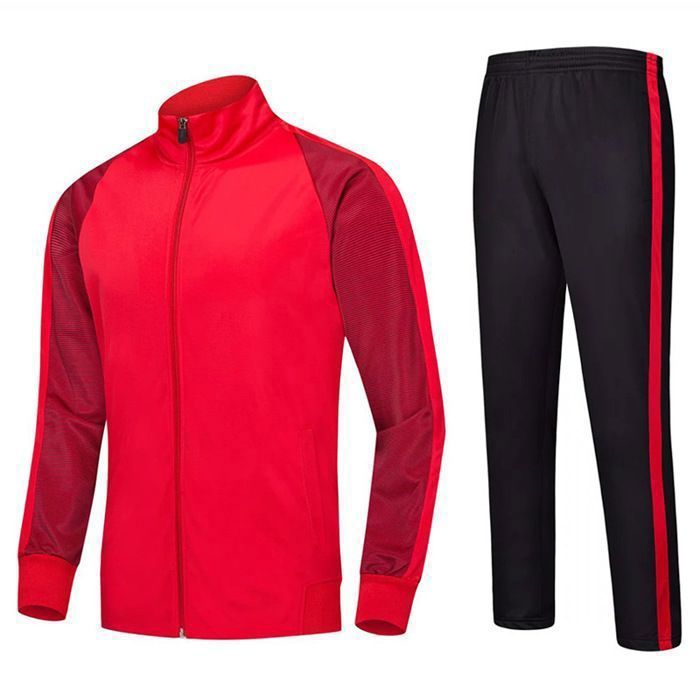 Survêtement Mixte Adulte/Enfant Ensemble Vêtement de Football Entraînement Polaire Veste et Pantalon Automne Hiver - Rouge