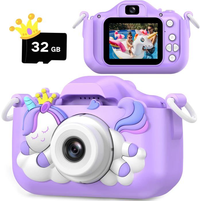 Appareil Photo Enfants, Caméra Selfie Jouet Enfant,Carte SD 32 Go