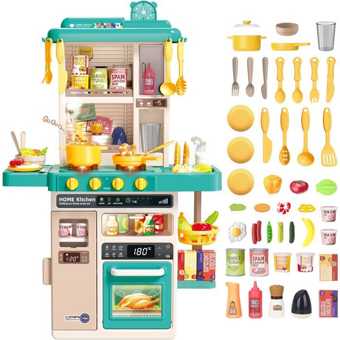 Jeu de Cuisine deAO pour Enfants avec Sons et Lumières - 50PCS Accessoires en Vert