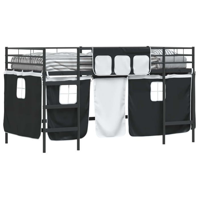 Lit mezzanine pour enfants - vidaXL - Rideaux - Métal - 90x190 cm - Noir - Respirant - Assemblage non requis