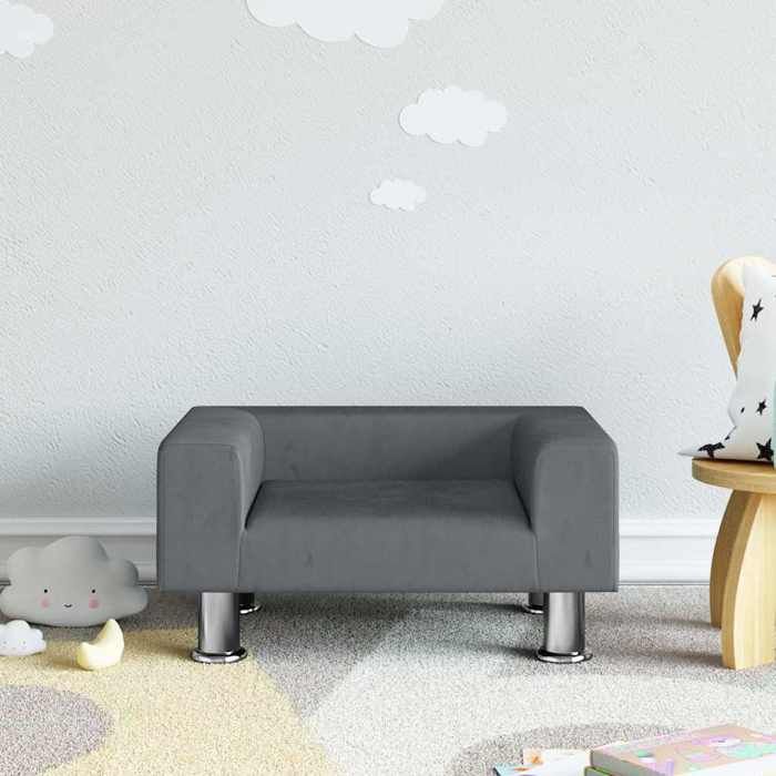 Canapé pour enfants en velours - vidaXL - Gris foncé - 50x40x26 5 cm - Rembourrage en mousse - Cadre en bois de pin