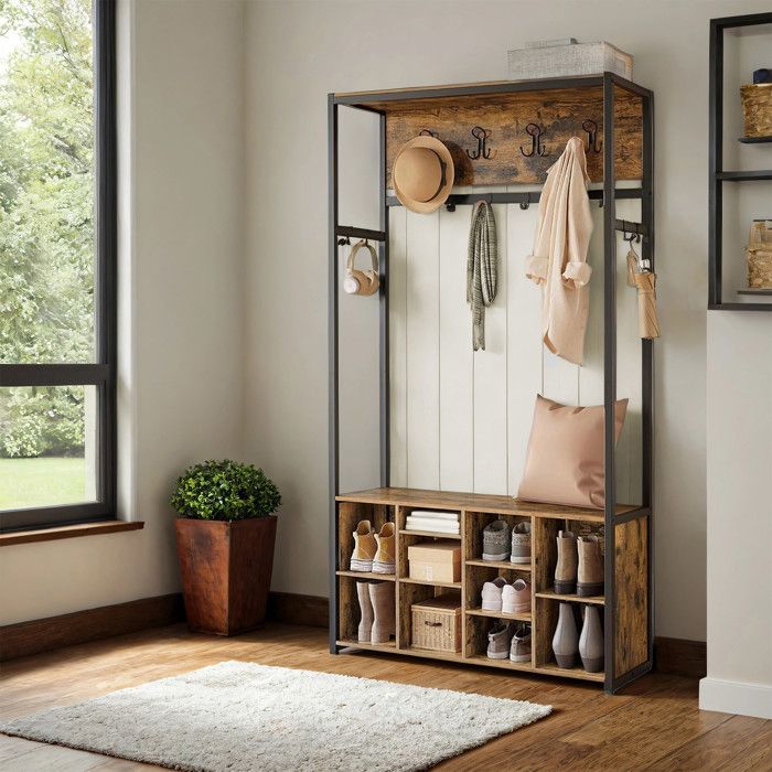 Vestiaire avec Banc et Rangement à Chaussures Meuble dEntrée Marron et Noir