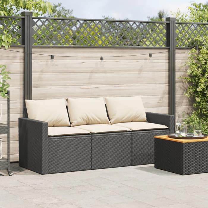 Noir Sofa dextérieur/balcon - ZENCORE® Canapé de jardin - avec coussins 3 places - noir - résine tressée Top410987661