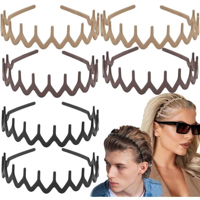 6 Serre-têtes Zigzag En Plastique Avec Dents Accessoires De Coiffure Antidérapants Pour Femmes Et Hommes