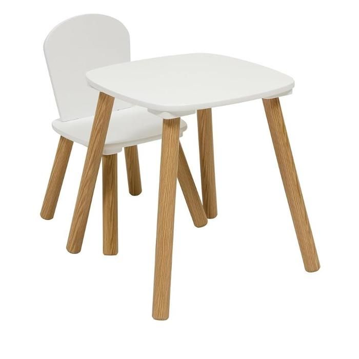Ensemble de Table et Chaise Enfant Plateau Résistant à leau Mobilier de Chambre Salle de Jeux Fille Blanc (1 Table + 1 Chaise)