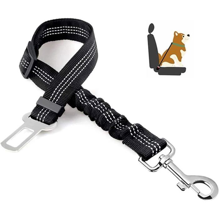 Ceinture de sécurité pour chien élastique réglable solide et durable fixation pivotante à 360 degrés facile à utiliser (noir)