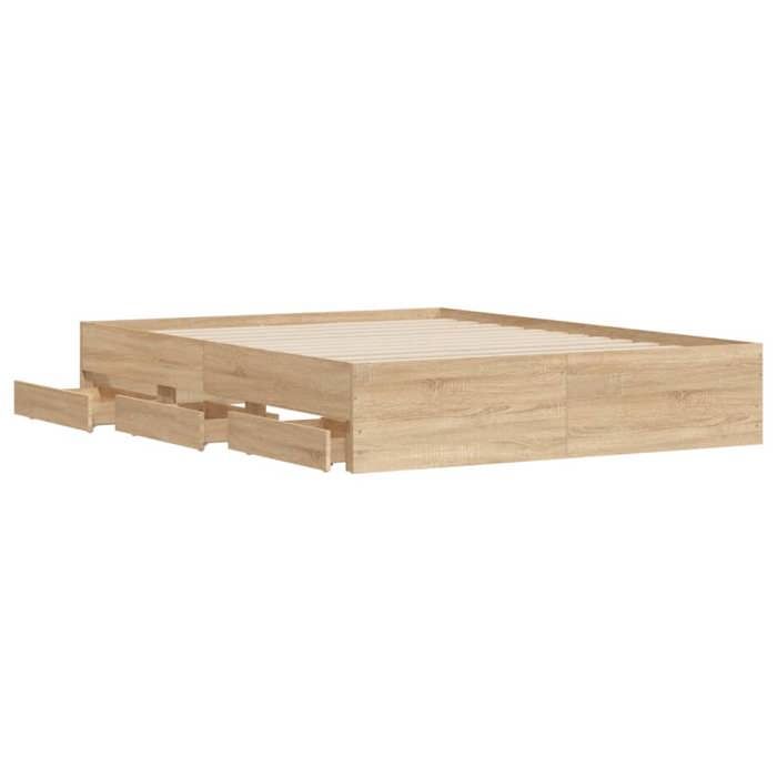 Cadre de lit et tiroirs chêne sonoma 140x190 cm bois ingénierie_2 ans garantie_67401