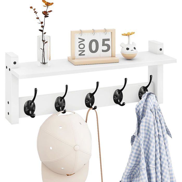 Étagère murale avec crochets porte-manteau mural avec patères porte-manteau suspendu pour entrée étagère en bois et fer pour sal