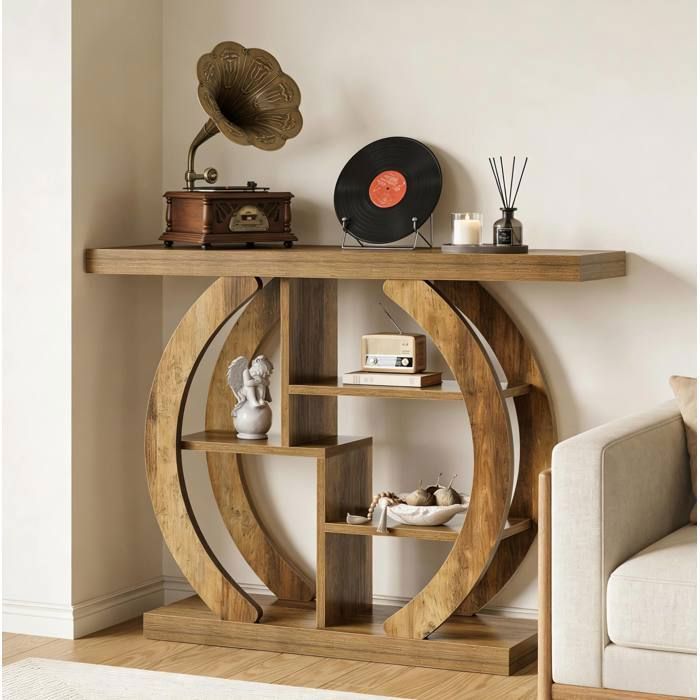 MEUBLIV Console d’entrée en bois style campagne 108 cm 4 étagères marron