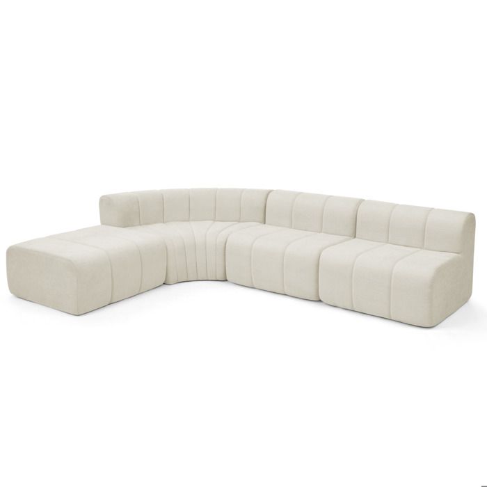 Canapé dangle modulable 4 places compressé en chenille beige avec modules indépendants sous vide FOLYNA
