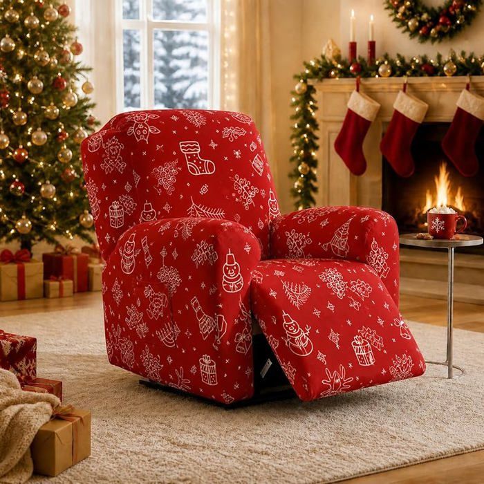 Housse de Fauteuil Relax Inclinable Électrique 1 Place Motif Gribouillage de Noël Protection de Fauteuil pour HOUSSE DE FAUTEUIL
