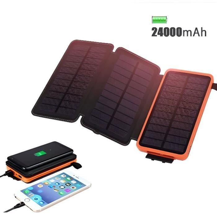 Chargeur solaire 24000mAh batterie externe portable avec 3 panneaux batterie externe étanche pour téléphone tablette