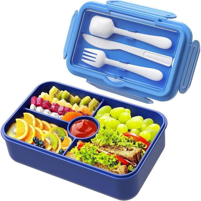 Bugucat Lunch Box 2000ML 2 Set, Boite Bento Bento Box avec Compartiment et Fourche, Salade Boîtes avec Boîte à Sauces Anti-Fuite Écologique Hermétique Boîtes Bento,Bento Boîte à Déjeuner pour Adulte