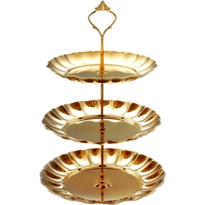 JUJOYBD Lot de 3 présentoirs à gâteaux ronds à 3 étages - Doré - Avec