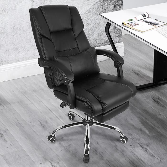 Chaise De Bureau Avec Coussin Lombaire Repose Pieds Cuir Pu Noir Laizere Achat Vente Chaise De Bureau Noir Cdiscount