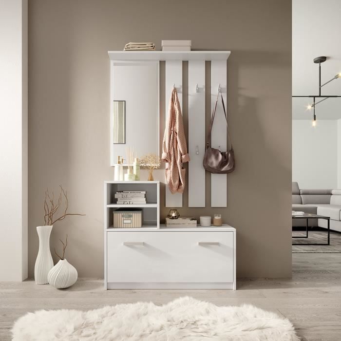 Meuble Entree Vestiaire Entree Ambre 85 Cm Blanc Mat