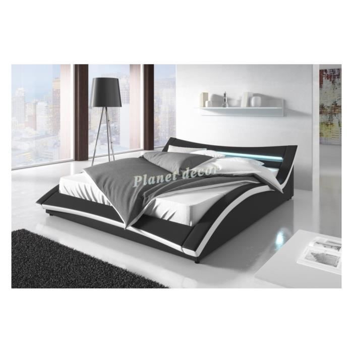 Lit Adulte 160x200 Cm Noir En Similicuir Avec Led Design Bella