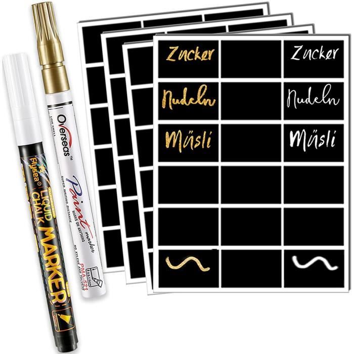 Étiquette Autocollantes Noir, Étiquettes pour Bocaux Réutilisable