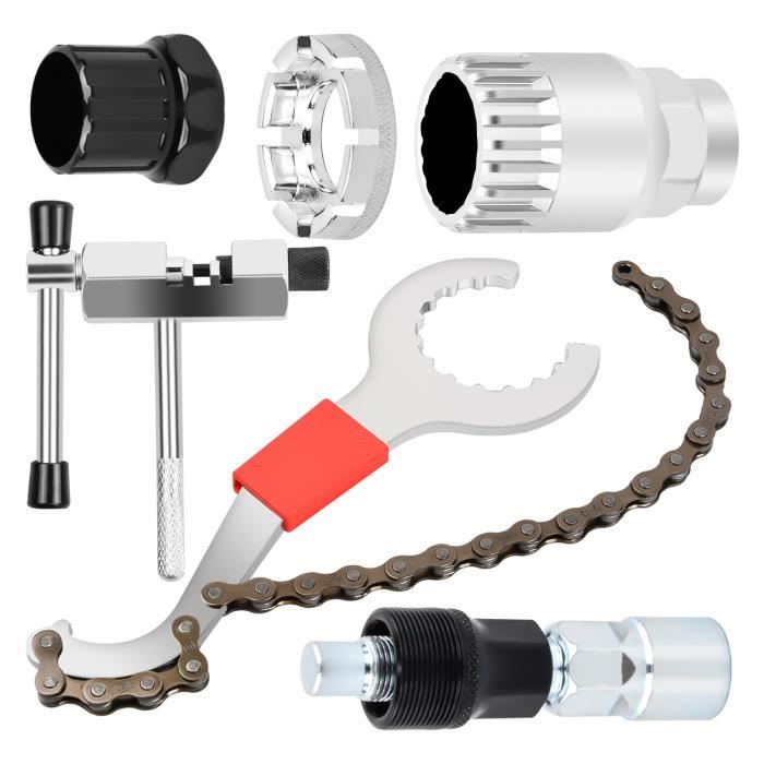 Kit Outils Chaîne Vélo Avec Fouet, Démonte Pignon Et Clé Anneau De Serrage - Oumers Compatible Cassette 7-10 Vitesses