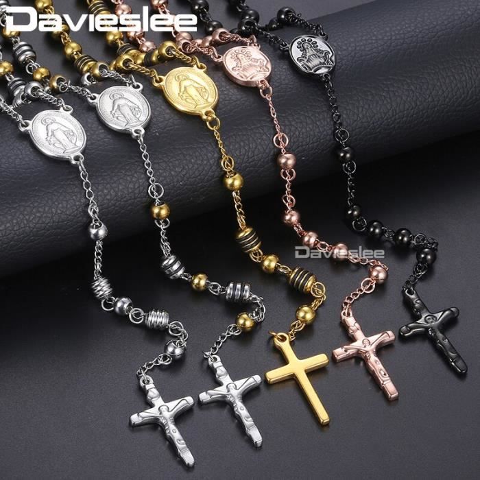 Acier Inoxydable Christ Jésus Crucifix Croix pendentif chapelet collier pendentif Lien 