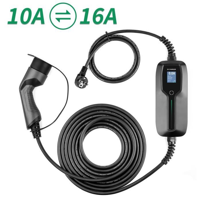 Chargeur de voiture électrique Type 2 Câble 7,6 m EV Boîte de charge portable Station de charge Commutable 10 / 16A Chargeur EV