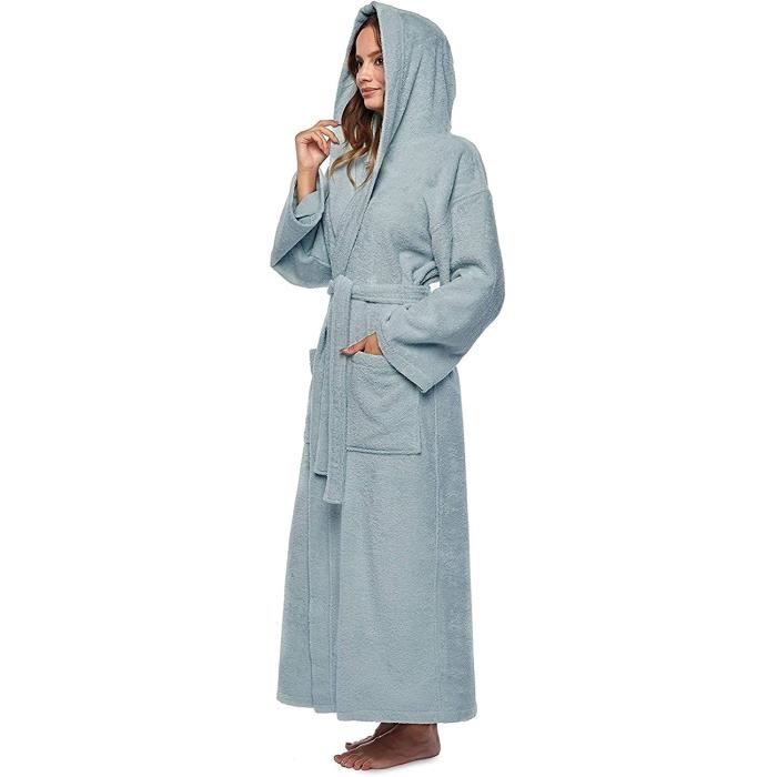 Peignoir de bain pour femmes avec capuchon longueur mollet ou