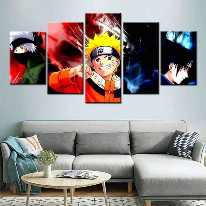 5 Tableau Peinture,Modulaire Panneaux Motif Tableau,Naruto  Anime,Sasuke,Kakashi,avec Cadre-100x50cm[0] - Cdiscount Maison
