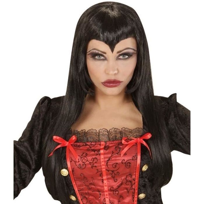 Perruque longue noire pour femme vampire Halloween Marque 229540
