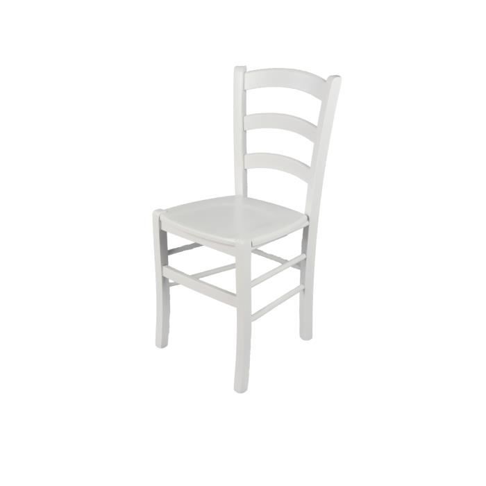 Tommychairs - Chaise cuisine VENEZIA robuste structure en bois de hêtre laqué en couleur blanc et assise en bois