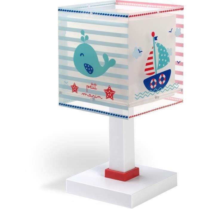 Dalber - Lampe de chevet enfant - Petit Marin - Motif marin L 14 cm H 30 cm Bleu et blanc