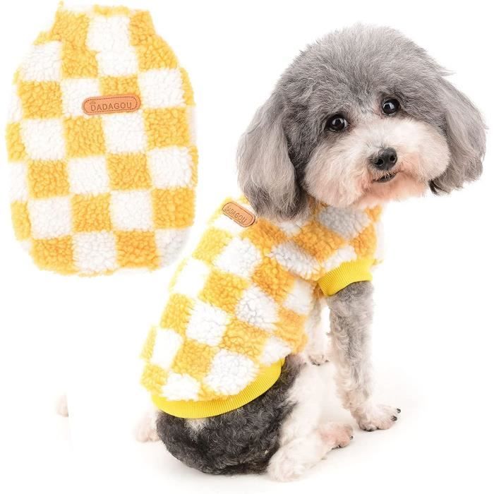 Pull pour Petit Chien Pelucheux Manteau dhiver Chaud en Polaire à Carreaux pour Chiot Pull-overs Veste Vetement. M.