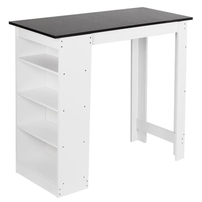 table bar de 4 à 6 personnes style contemporain décor blanc et noir - 115  x 50 x 103 cm
