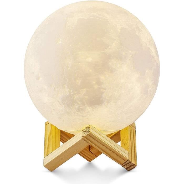 Veilleuse - Lampe Lune 3D - Tactile - 3 Couleurs - Rechargeable USB - 15cm