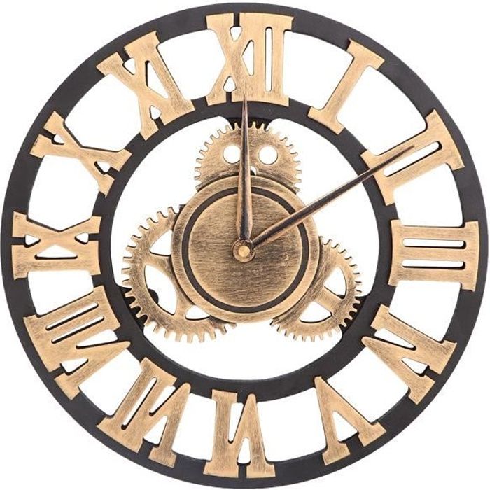Horloge murale industrielle a Quartz avec engrenage retro Type Golden 30 cm de diametre