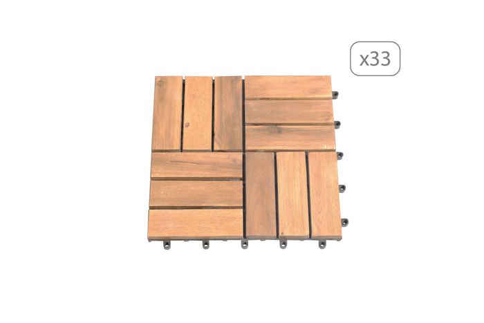 Lot de 33 dalles bois d'acacia - BEAU RIVAGE - Terrasse - Blanc - 30x30 cm - Finition huilée