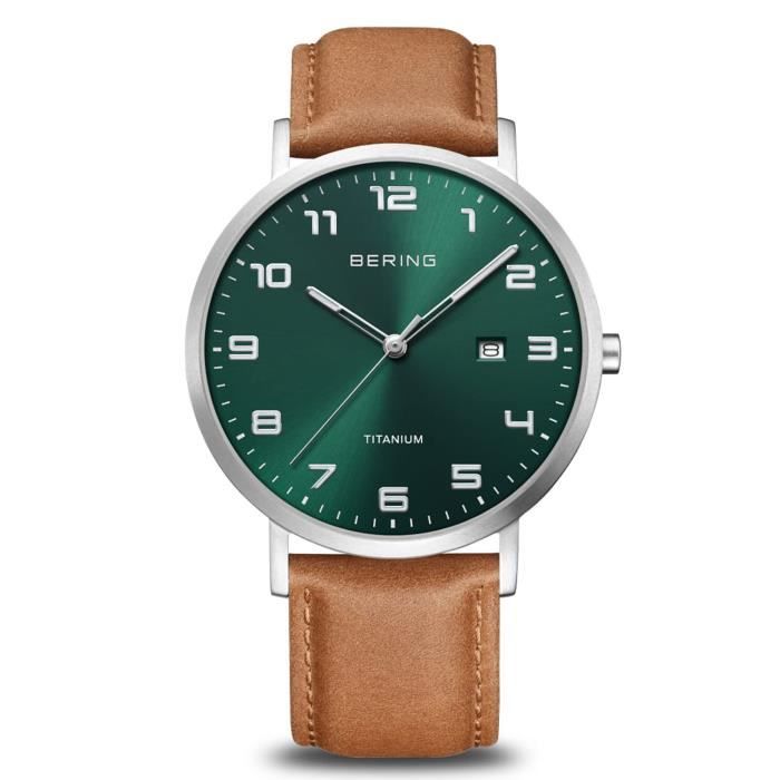 Montre - BERING - Montre Bering titane cuir marron - Cuir - Étanchéité 5 ATM - Verre saphir