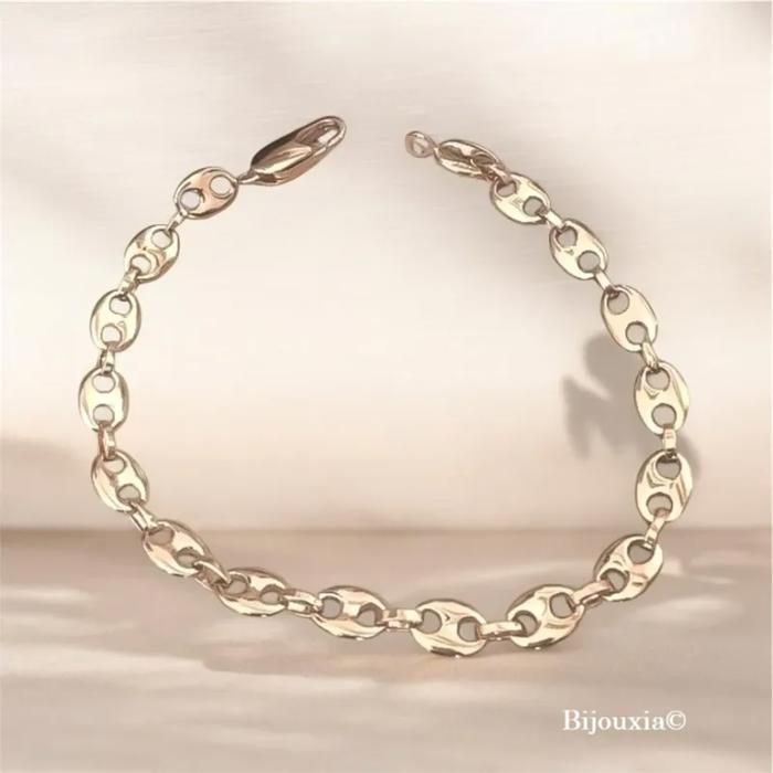 Bracelet - Bijouxia - Maille Grain De Café - Plaqué or 18 CARATS - Longueur 19 cm - Épaisseur 6 MM
