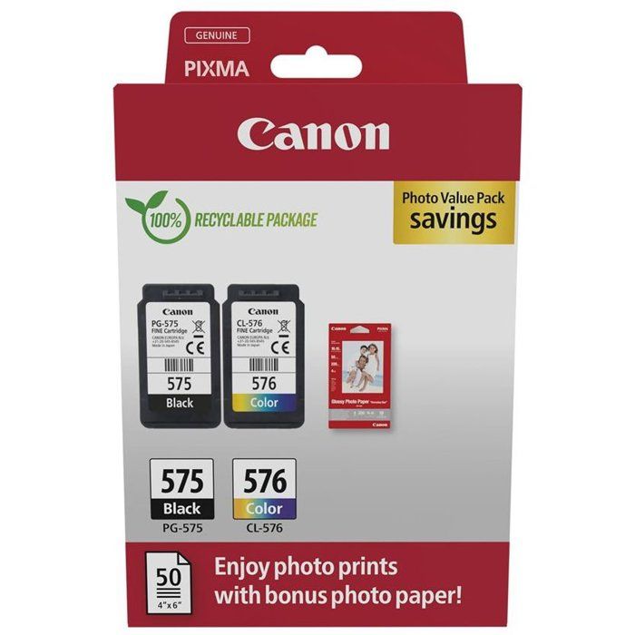 Cartouche dencre - Canon - PG-575/CL-576 - Couleur + Noir - Value Pack - Papier photo