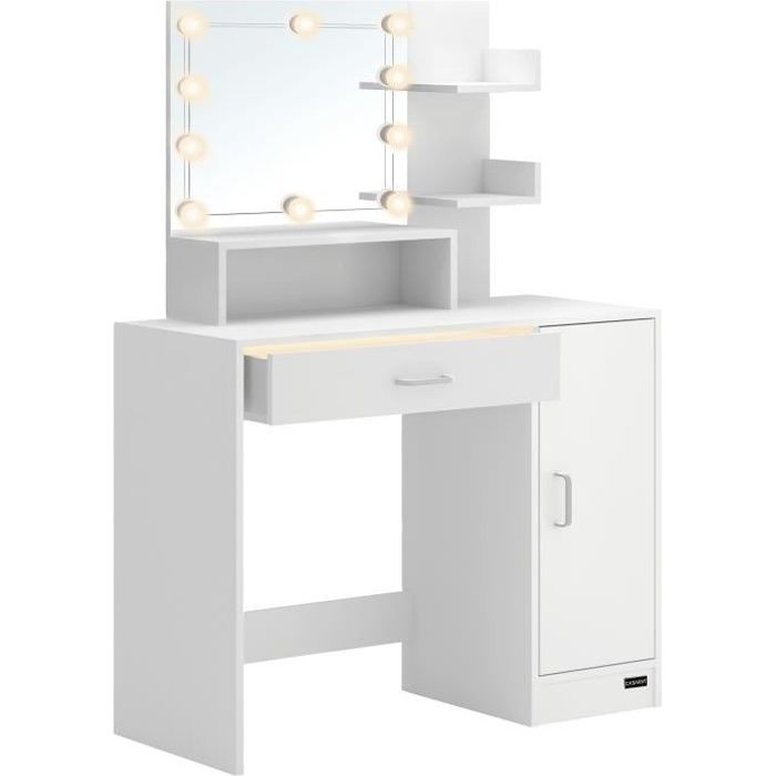 Coiffeuse design - miroir LED intégré - 2 tiroirs + 1 organisateur - t 