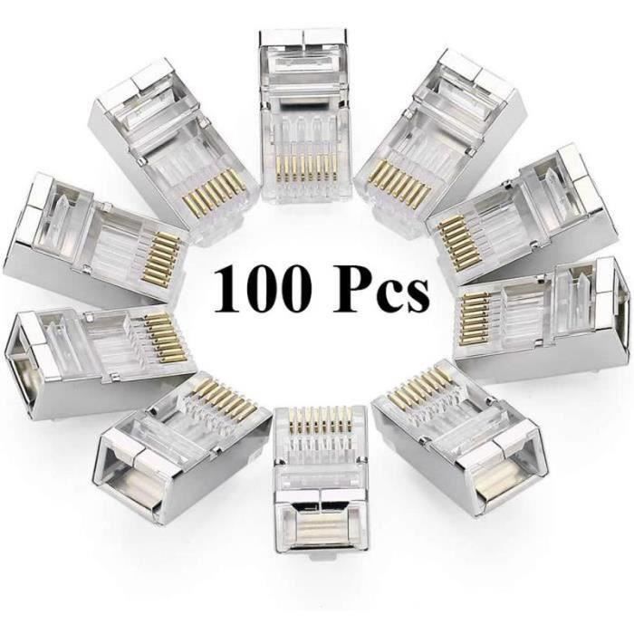 Ototon® Lot de 100 Cat 6 Connecteur RJ45 Ethernet Réseau Embout Fiche  Blindé STP 8P8C pour Cable Réseau Cat 6 Cat 5e Cat 5 6e593c - Cdiscount  Informatique