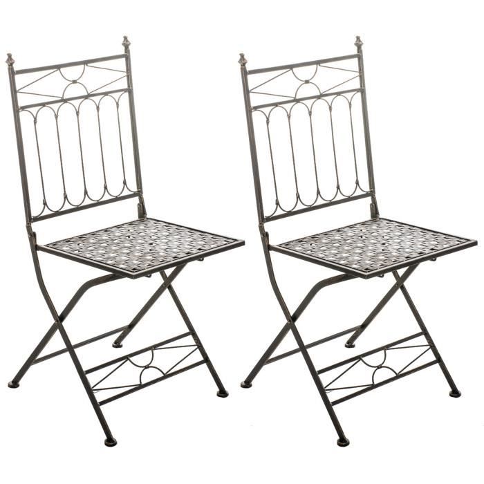 Chaises Jardin Pliantes CLP Lot De 2 - Fer Forgé Blanc Antique - Pour Terrasse, Balcon - Style Rétro