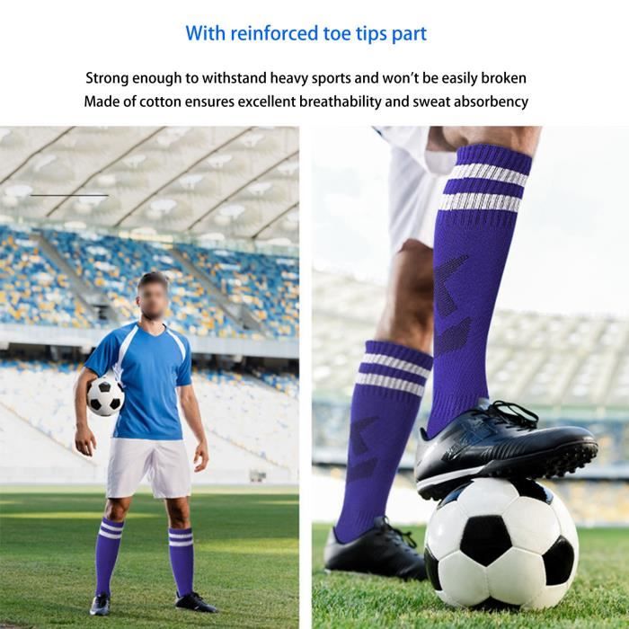 Chaussettes de football en coton epais Anti derapant Haute elasticite Chaussettes de sport chaudes au genou bleu blanc LVX Achat Vente bouton de manchette Chaussettes de football en