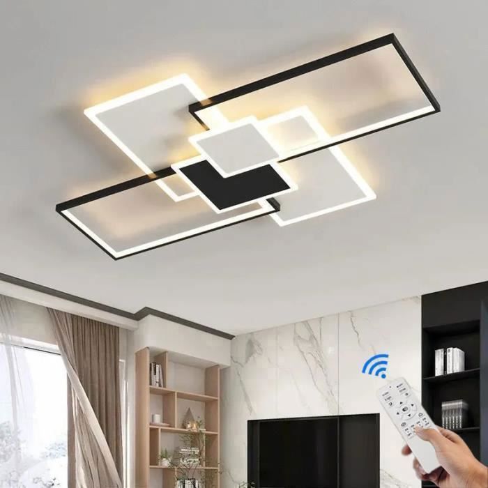DORLINK Plafonnier LED 120W Dimmable avec Télécommande – Ø110cm – 3000-6500K – Design Moderne – Luminaire Salon Cuisine – Noir+Blanc
