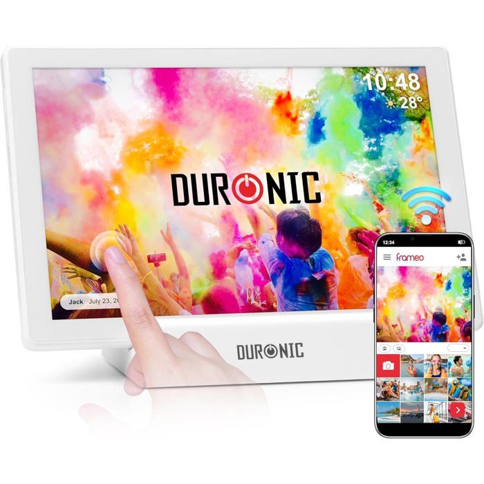 DURONIC  Frameo PF1D WE Cadre Photo num&eacute;rique connect&eacute; Ecran Tactile 101 Pouces Lecteur Photos vid&eacute;os Haute r&eacute;solution 1280 x 800 
