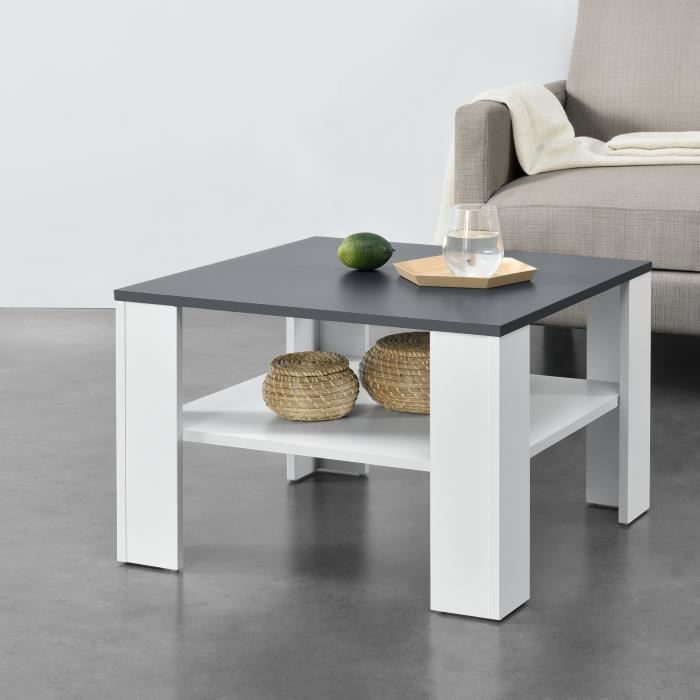 Table Basse De Salon Aachen 60 x 60 x 40 cm Blanc et Gris Fonc&eacute; [en.casa]