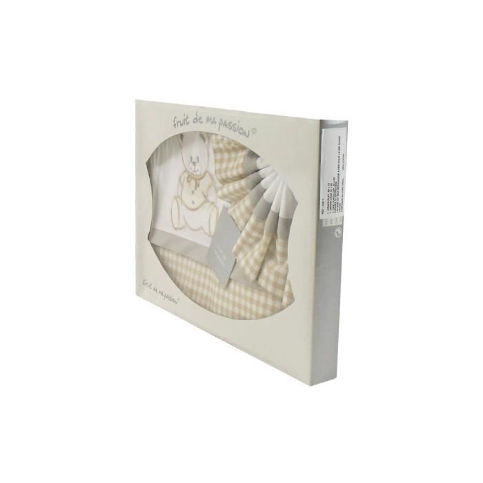 Coffret Parure de draps pour berceau landau couffin gris et beige a carreaux Motif Nounours Cdiscount Puericulture Eveil bebe
