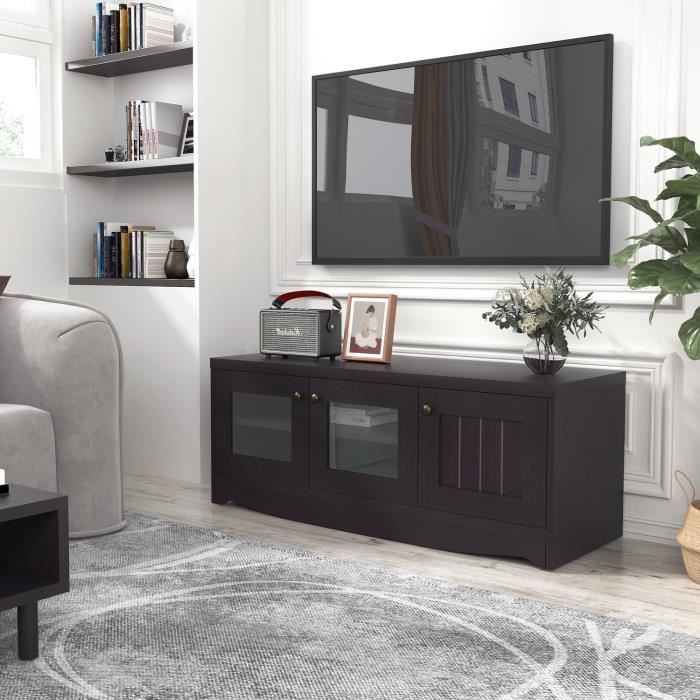 L 120 cm COLETTE Meuble TV vintage décor chene et imprimé pieds métal laqué noir