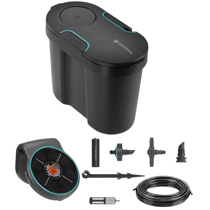 Solution d’arrosage automatique solaire GARDENA AquaBloom Avec réserve d’eau Jusqu'à 20 plantes Goutte à goutte 13301 20